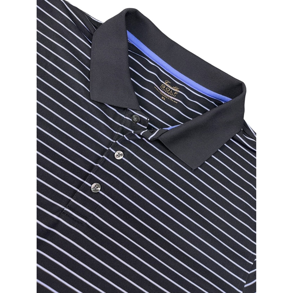 Tasso Elba‎ Golf Performance Polo Shirt Men's XL Black Blue Striped Short Sleeve